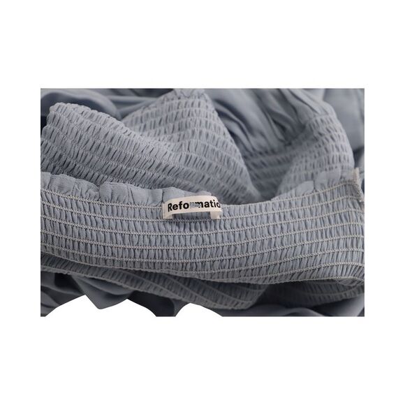 Reformation Smocked Midi Dress in Blue Viscose - Picture 4 of 5